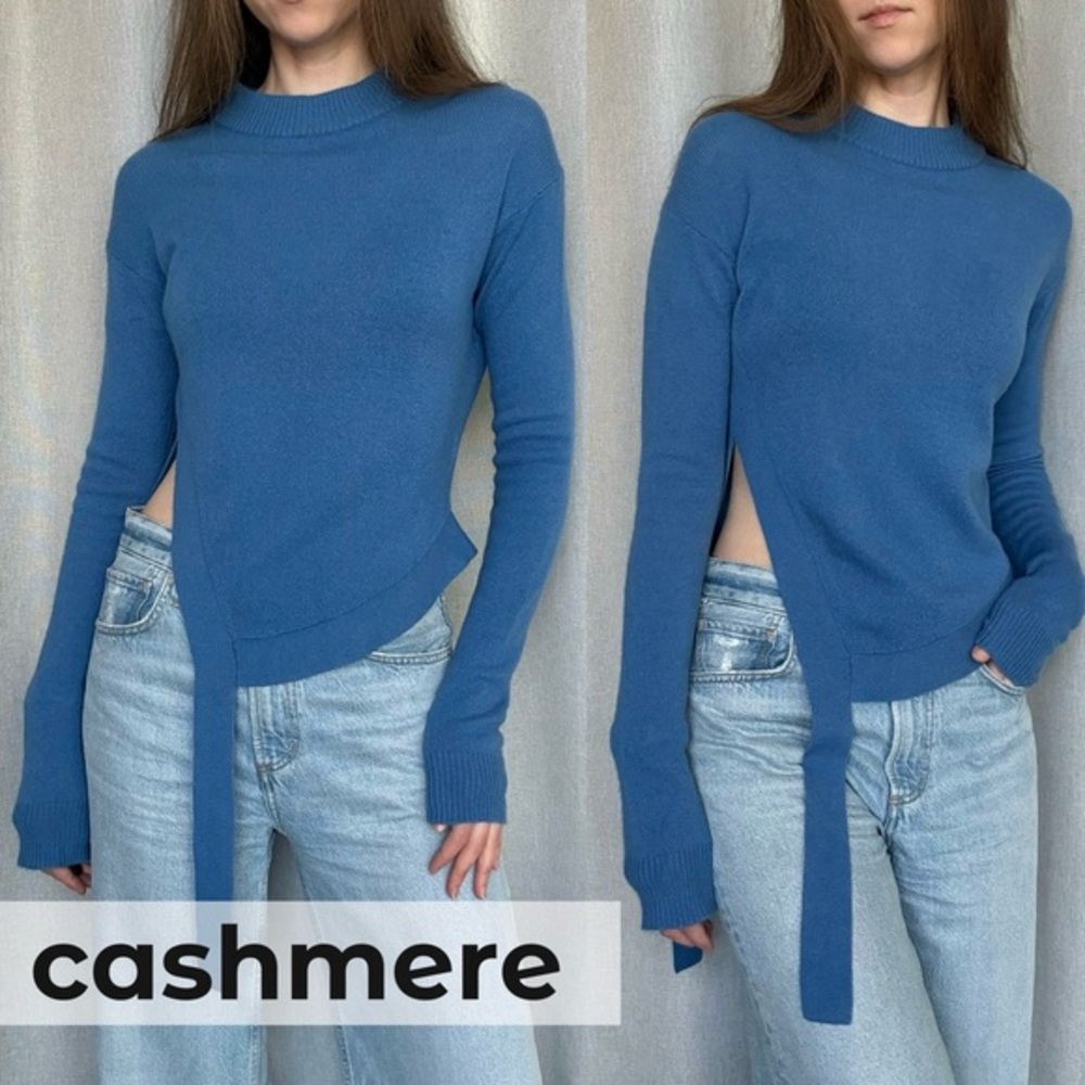 Tibi Cashmere Blue Long Sleeve Asymmetric Crewneck Sweater XS